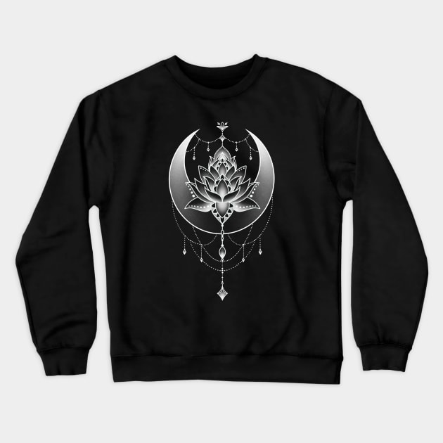 Celestial Crescent Moon and Lotus Flower Design Crewneck Sweatshirt by Helena Morpho 